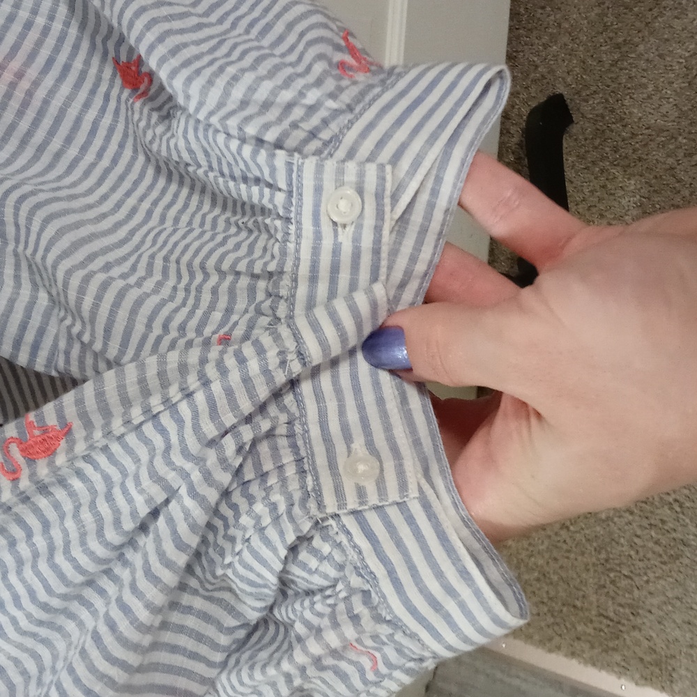 🦩Crown & Ivy🦩 - Blue/White Stripe Embroidered Flamingo Kimono Style Top - Picture 11 of 14